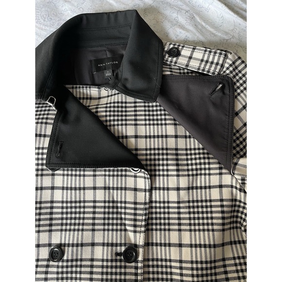 ANN TAYLOR Women's Houndstooth‎ Twill Trend Coat XL Black Beige Pocket Button Up - Picture 14 of 16